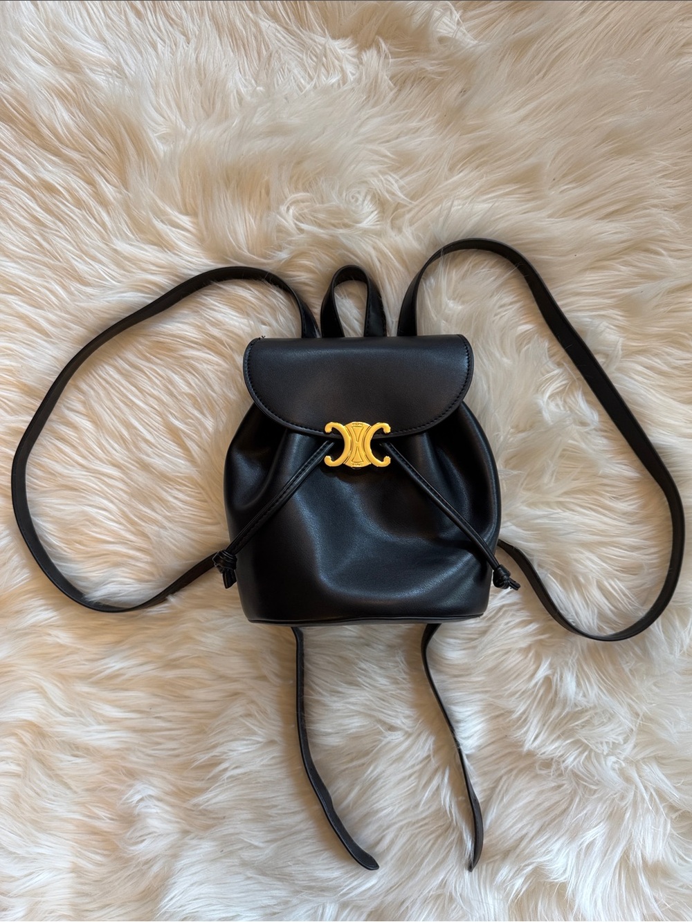 NEW Black Leather Mini Backpack with Gold Accent Clasp